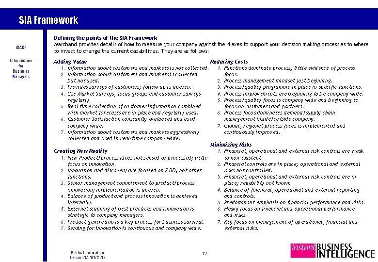 SIA Framework BI 4 CR Introduction for Business Managers Defining the points of the