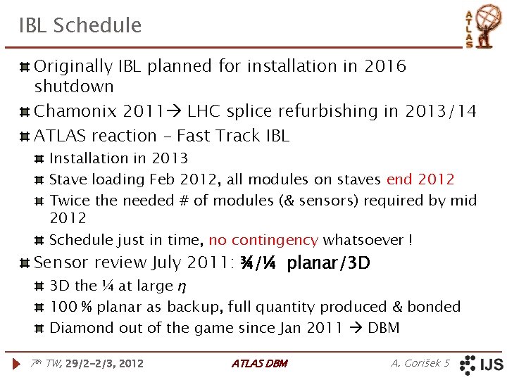 IBL Schedule Originally IBL planned for installation in 2016 shutdown Chamonix 2011 LHC splice