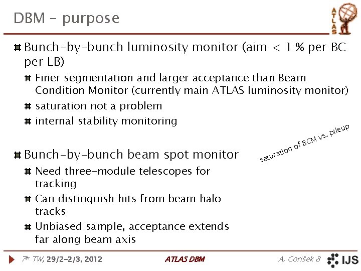 DBM – purpose Bunch-by-bunch luminosity monitor (aim < 1 % per BC per LB)