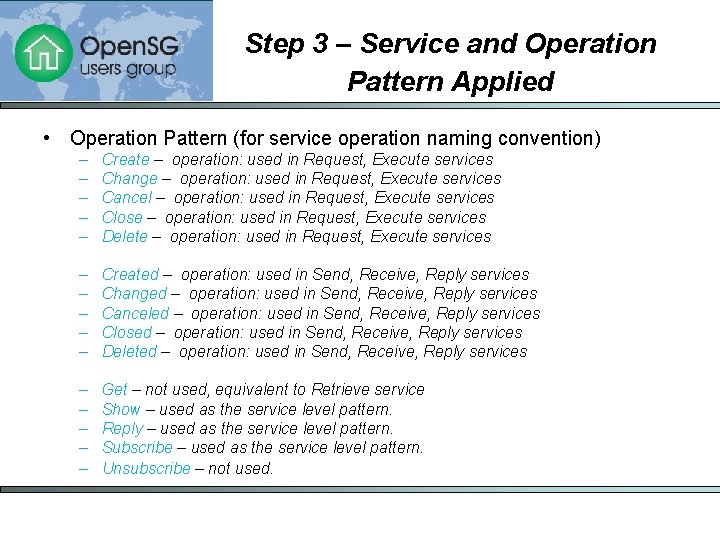 Step 3 – Service and Operation Pattern Applied • Operation Pattern (for service operation