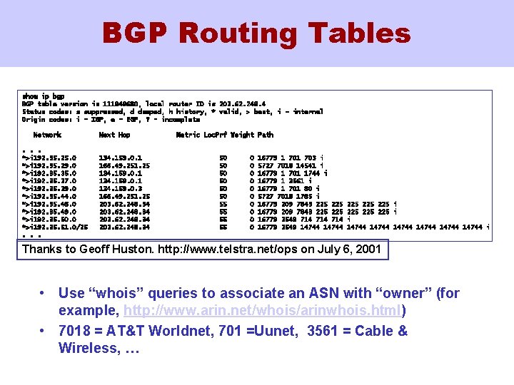 BGP Routing Tables show ip bgp BGP table version is 111849680, local router ID