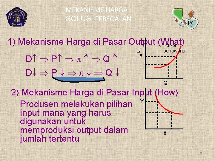 MEKANISME HARGA : SOLUSI PERSOALAN 1) Mekanisme Harga di Pasar Output (What) Kurva D