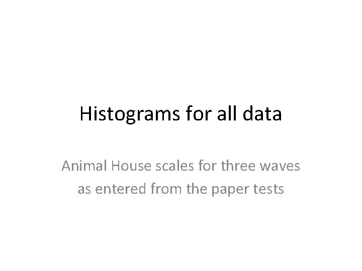 Histograms for all data Animal House scales for three waves as entered from the