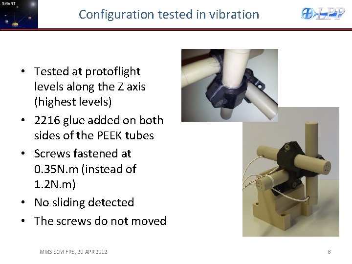 Configuration tested in vibration • Tested at protoflight levels along the Z axis (highest