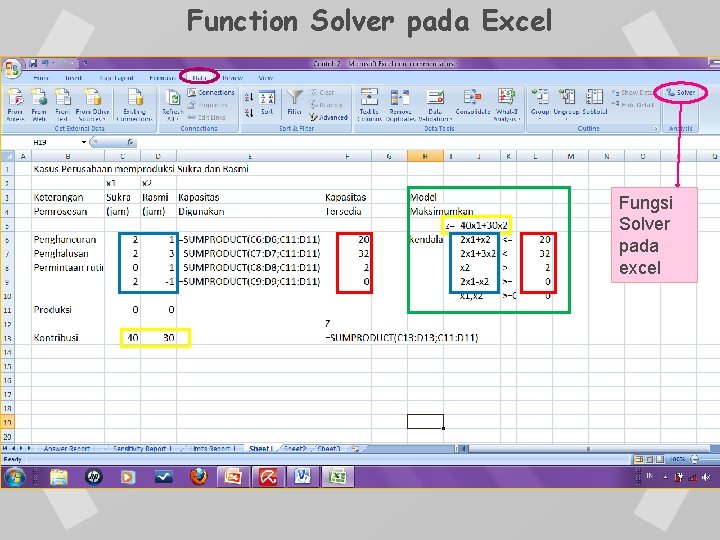 Function Solver pada Excel Fungsi Solver pada excel 