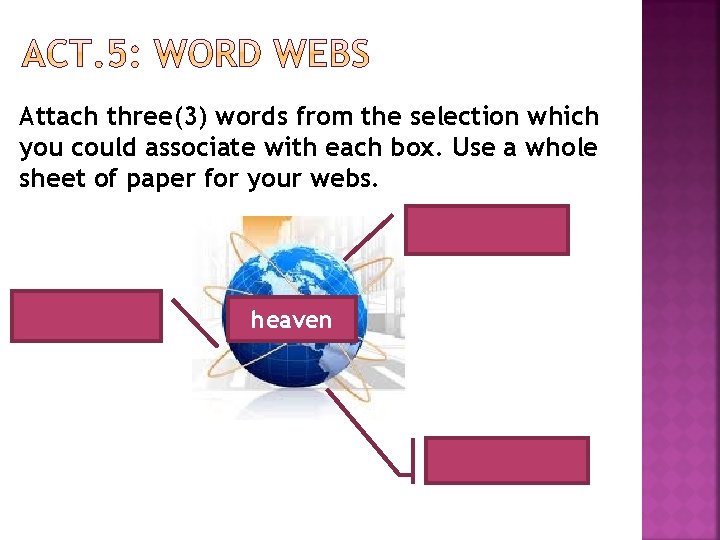 Attach three(3) words from the selection which you could associate with each box. Use