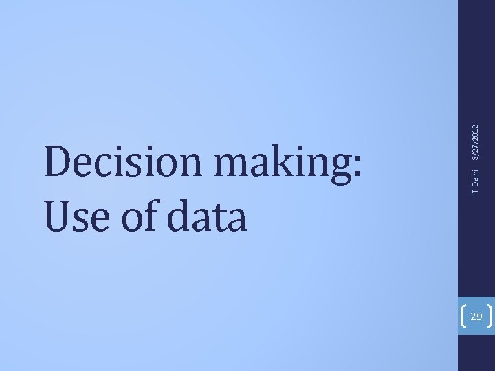 8/27/2012 IIT Delhi Decision making: Use of data 29 