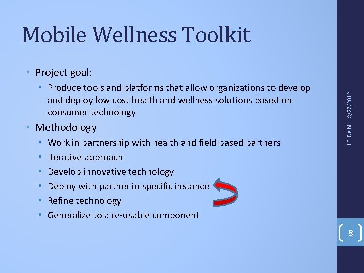 Mobile Wellness Toolkit • Methodology • • • Work in partnership with health and