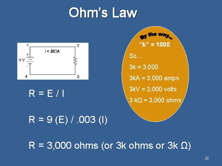 Ohm’s Law “k” = 1000 So… 3 k = 3, 000 3 k. A