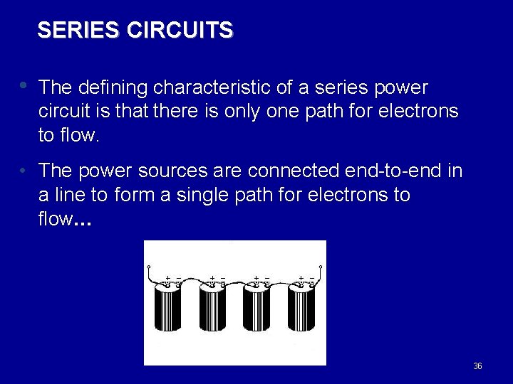 SERIES CIRCUITS • The defining characteristic of a series power circuit is that there