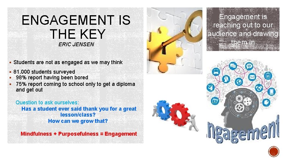 ENGAGEMENT IS THE KEY ERIC JENSEN § Students are not as engaged as we