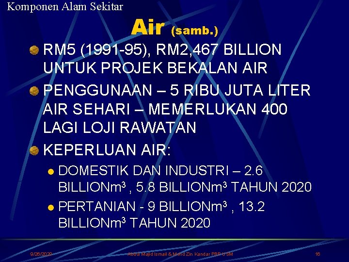 Komponen Alam Sekitar Air (samb. ) RM 5 (1991 -95), RM 2, 467 BILLION