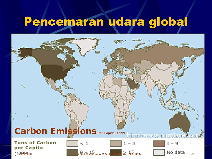 Pencemaran udara global Carbon Emissions 9/26/2020 Per Capita, 1999 http: //www. ourplanet. com/ Abdul