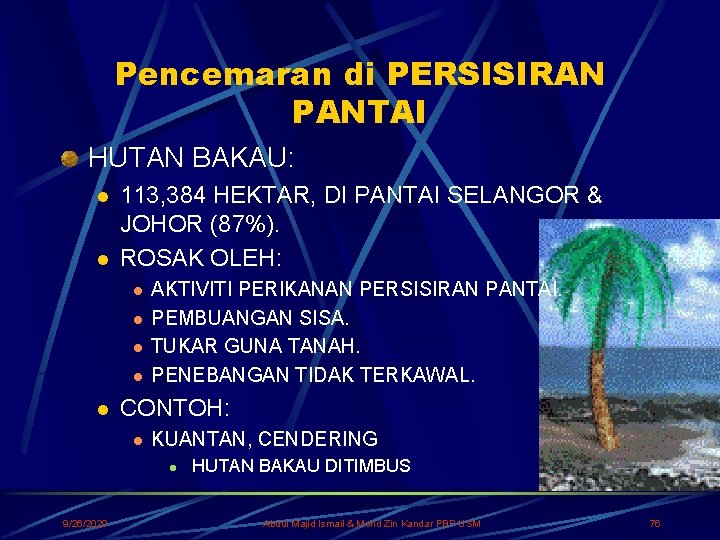 Pencemaran di PERSISIRAN PANTAI HUTAN BAKAU: l l 113, 384 HEKTAR, DI PANTAI SELANGOR