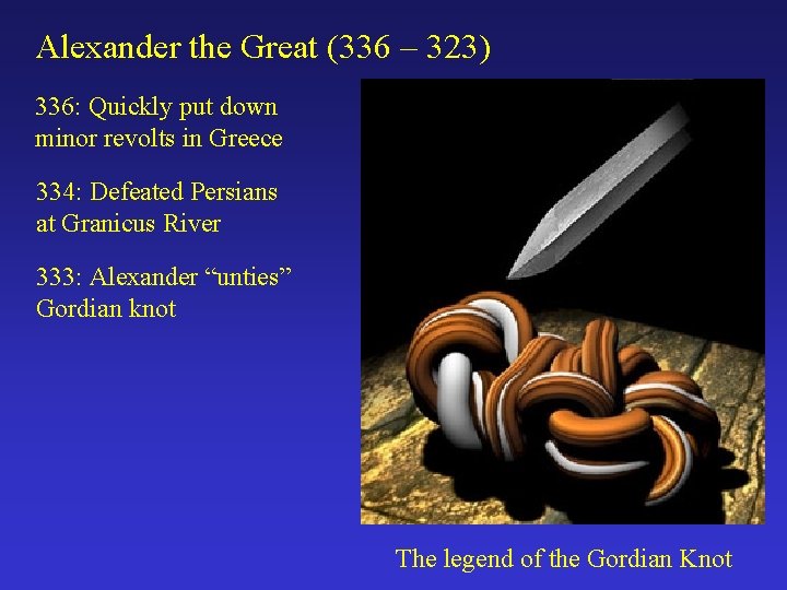 Alexander the Great (336 – 323) 336: Quickly put down minor revolts in Greece