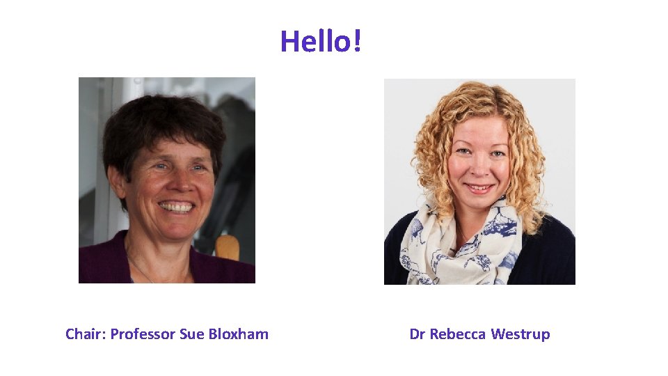 Hello! Chair: Professor Sue Bloxham Dr Rebecca Westrup 