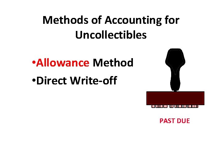 Methods of Accounting for Uncollectibles • Allowance Method • Direct Write-off PAST DUE 