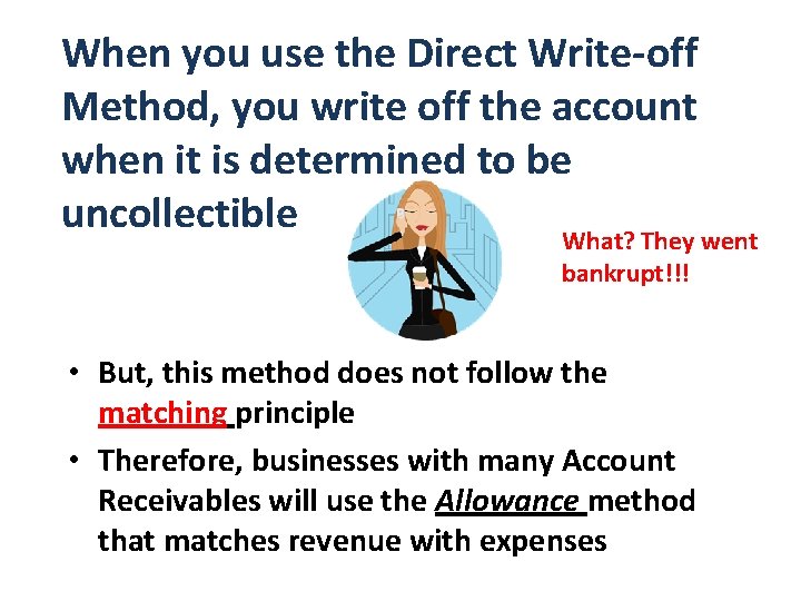 When you use the Direct Write-off Method, you write off the account when it