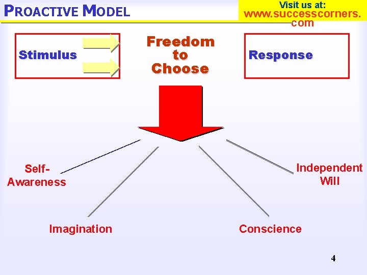 Visit us at: PROACTIVE MODEL Stimulus Self. Awareness Imagination www. successcorners. com Freedom to