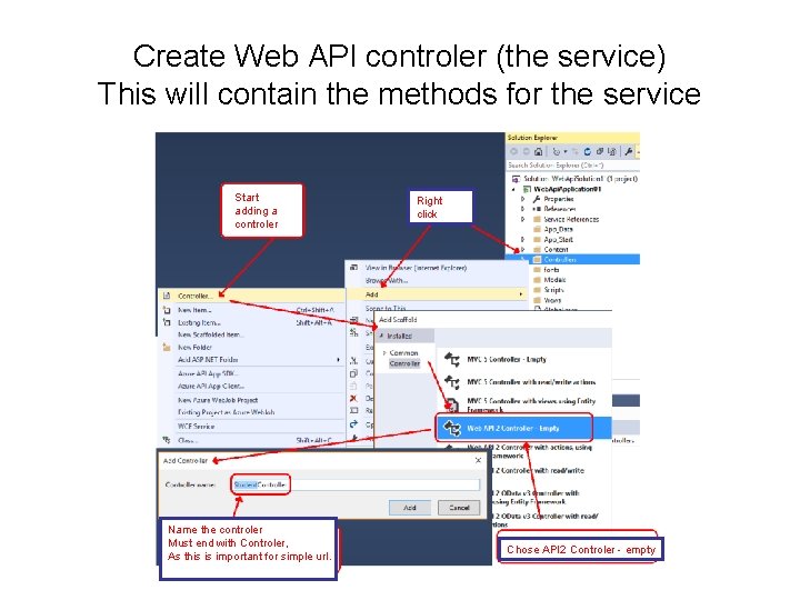 Create Web API controler (the service) This will contain the methods for the service