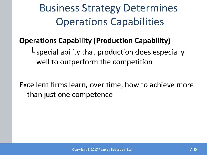 Business Strategy Determines Operations Capabilities Operations Capability (Production Capability) └ special ability that production