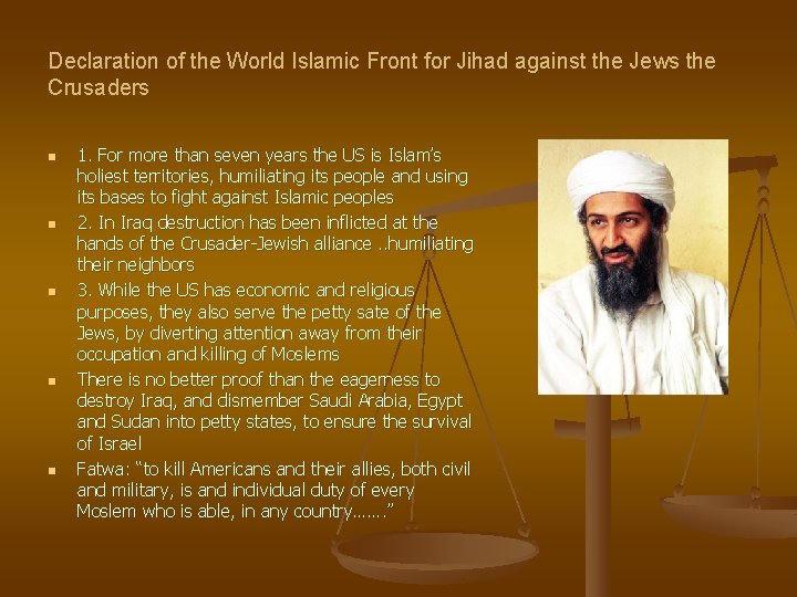 Declaration of the World Islamic Front for Jihad against the Jews the Crusaders n