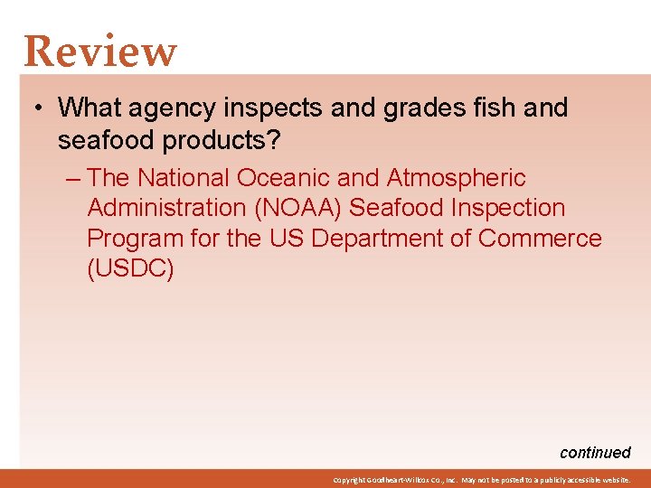 Review • What agency inspects and grades fish and seafood products? – The National