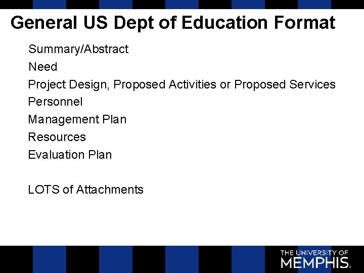 General US Dept of Education Format Summary/Abstract Need Project Design, Proposed Activities or Proposed