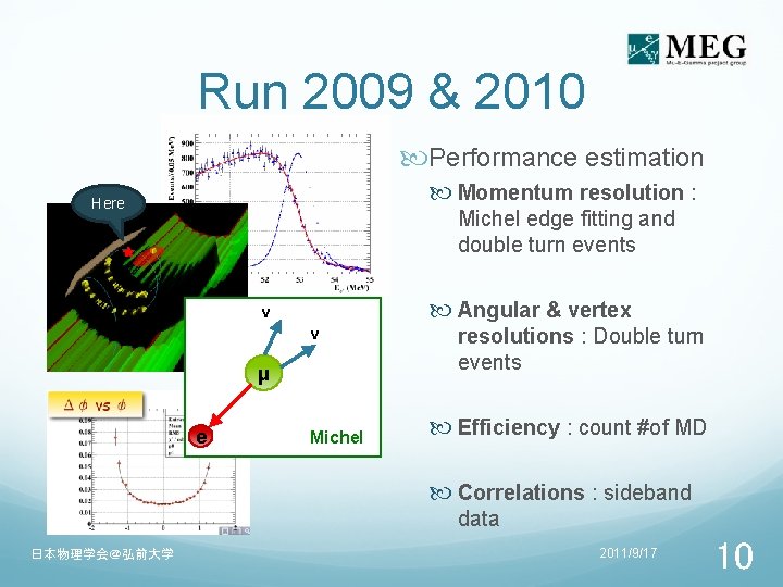 Run 2009 & 2010 Performance estimation Momentum resolution : Here Michel edge fitting and