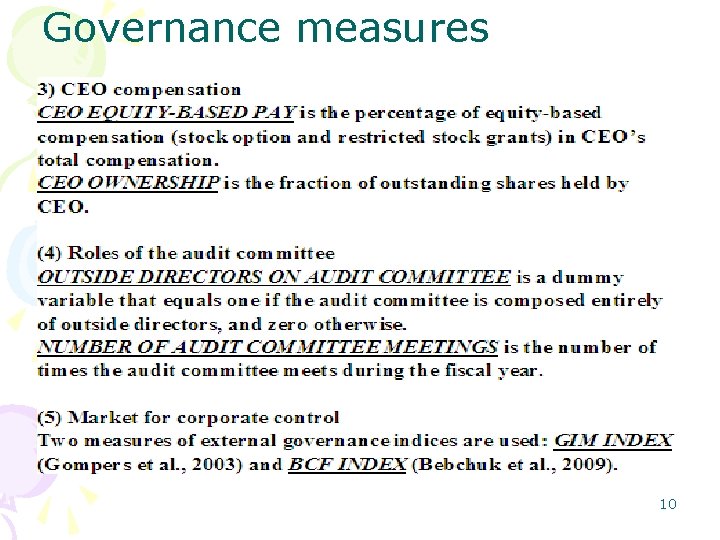 Governance measures 10 