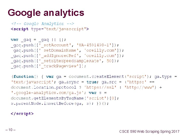 Google analytics – 10 – CSCE 590 Web Scraping Spring 2017 