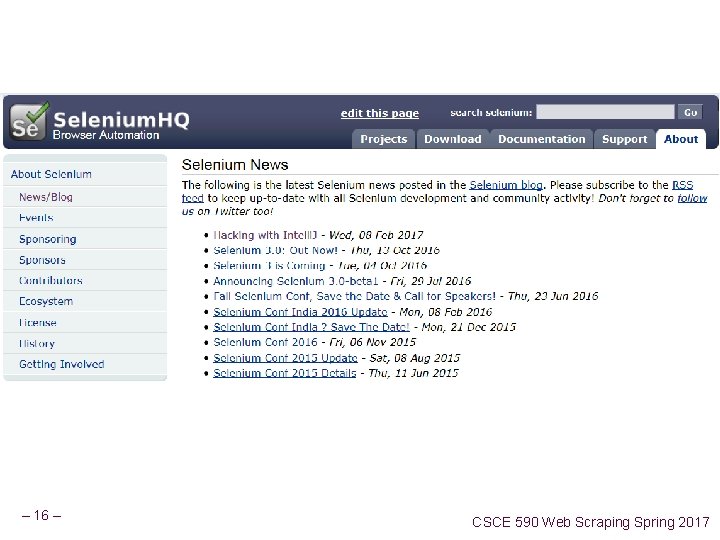 – 16 – CSCE 590 Web Scraping Spring 2017 