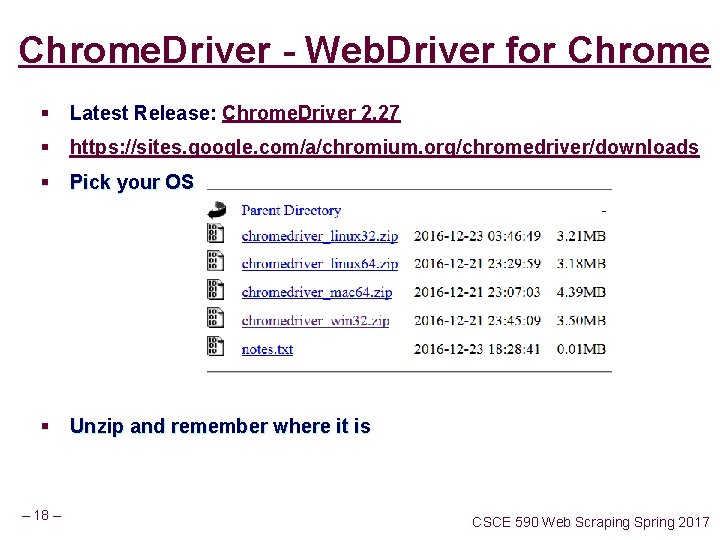 Chrome. Driver - Web. Driver for Chrome § Latest Release: Chrome. Driver 2. 27