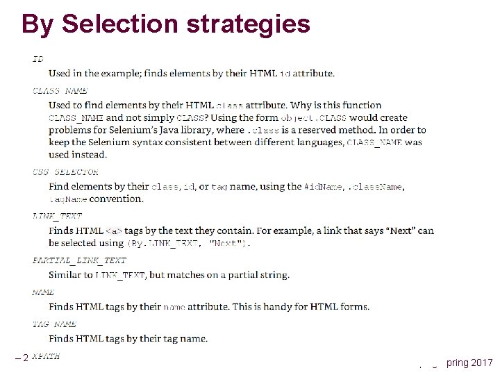 By Selection strategies – 26 – CSCE 590 Web Scraping Spring 2017 