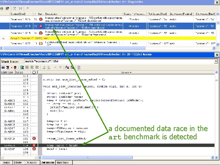 a documented data race in the art benchmark is detected Software & Services Group