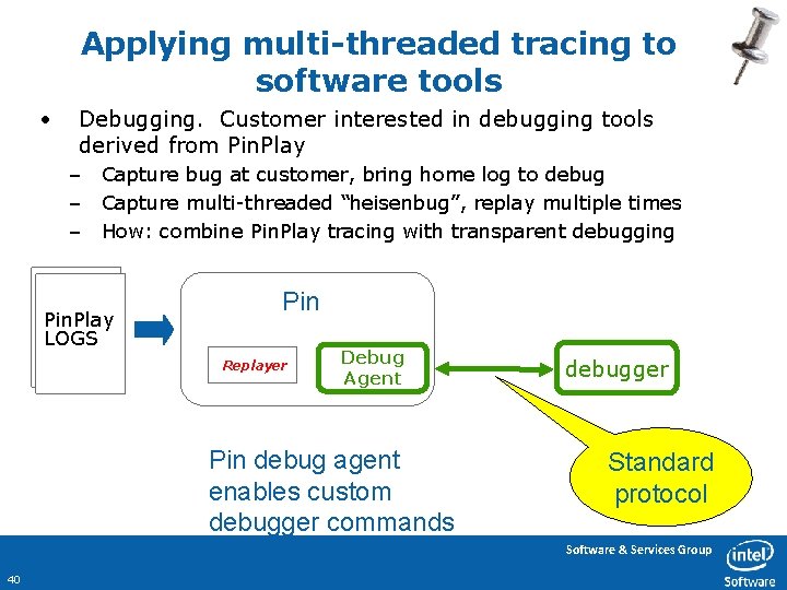 Applying multi-threaded tracing to software tools • Debugging. Customer interested in debugging tools derived