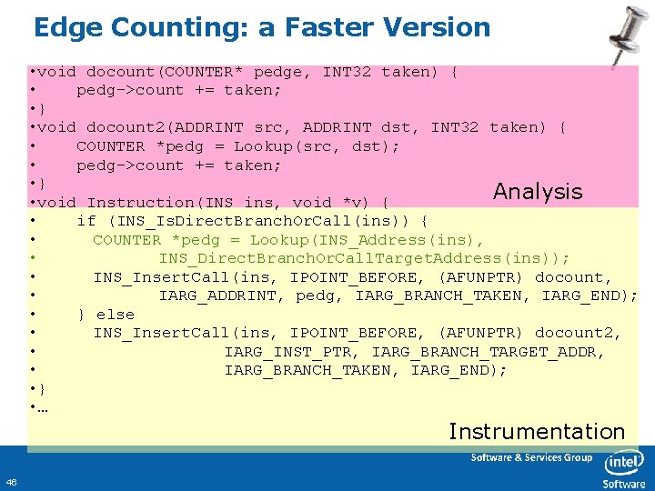 Edge Counting: a Faster Version • void docount(COUNTER* pedge, INT 32 taken) { •