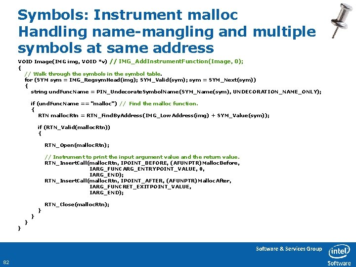 Symbols: Instrument malloc Handling name-mangling and multiple symbols at same address VOID Image(IMG img,