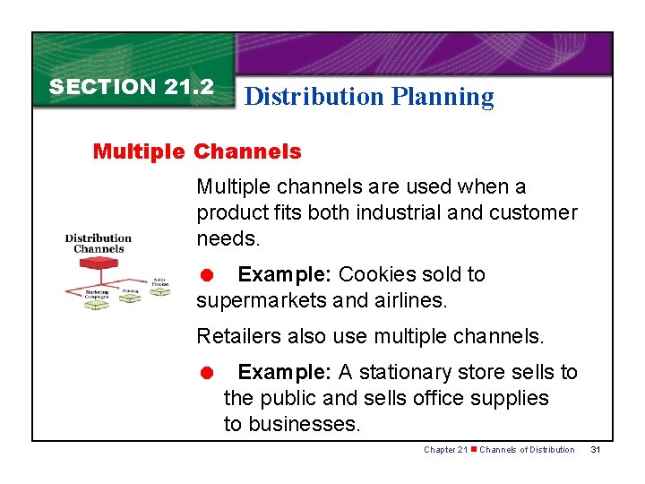 SECTION 21. 2 Distribution Planning Multiple Channels Multiple channels are used when a product