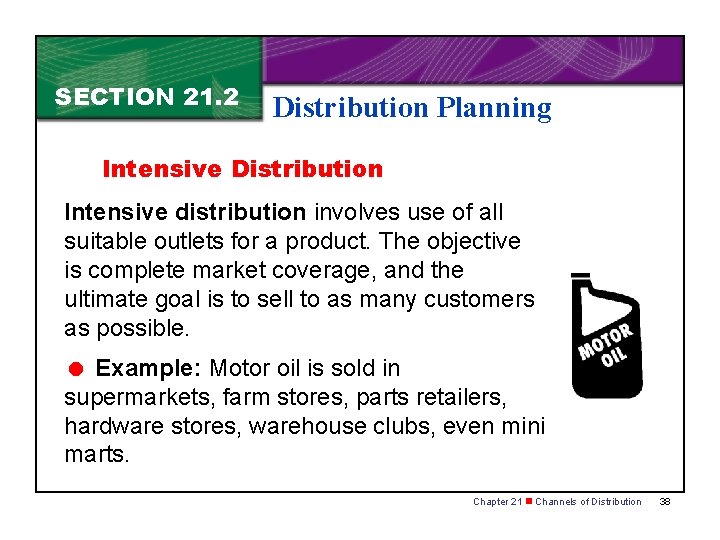 SECTION 21. 2 Distribution Planning Intensive Distribution Intensive distribution involves use of all suitable