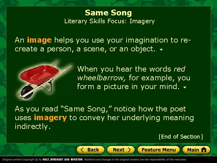 Same Song Literary Skills Focus: Imagery An image helps you use your imagination to