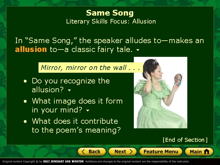 Same Song Literary Skills Focus: Allusion In “Same Song, ” the speaker alludes to—makes