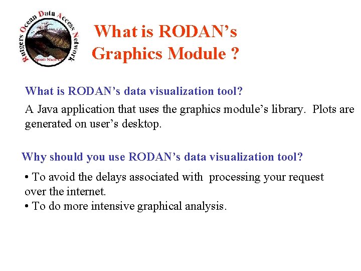 What is RODAN’s Graphics Module ? What is RODAN’s data visualization tool? A Java