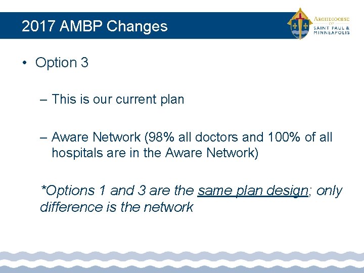 2017 AMBP Changes • Option 3 – This is our current plan – Aware