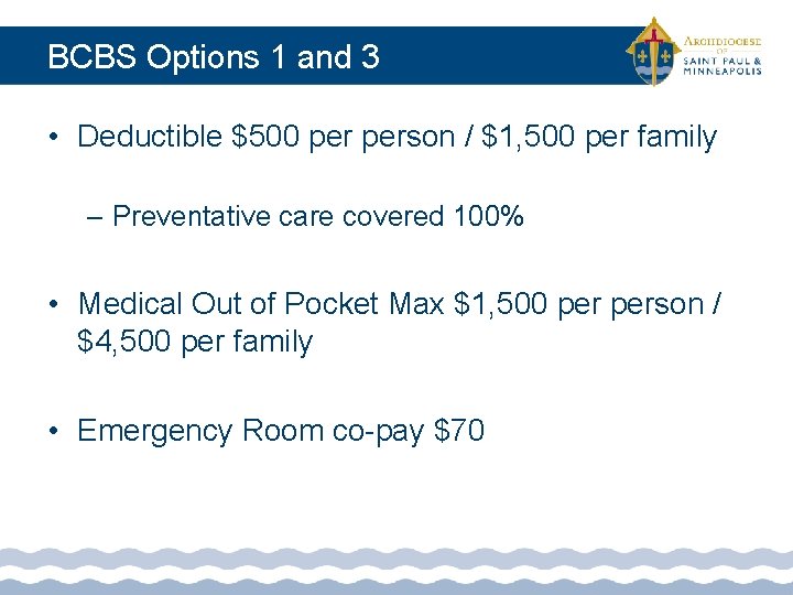 BCBS Options 1 and 3 • Deductible $500 person / $1, 500 per family
