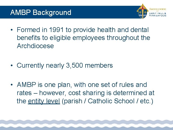 AMBP Background • Formed in 1991 to provide health and dental benefits to eligible