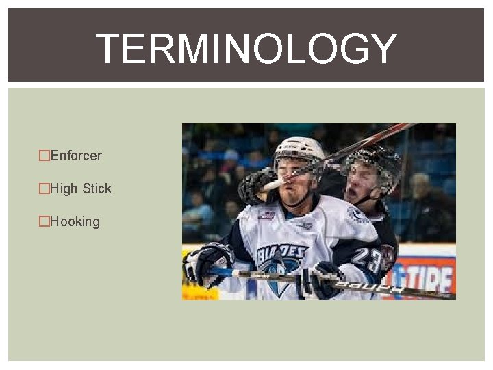 TERMINOLOGY �Enforcer �High Stick �Hooking 