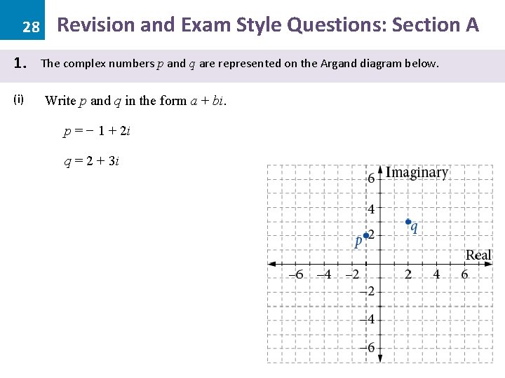 28 1. (i) Revision and Exam Style Questions: Section A The complex numbers p