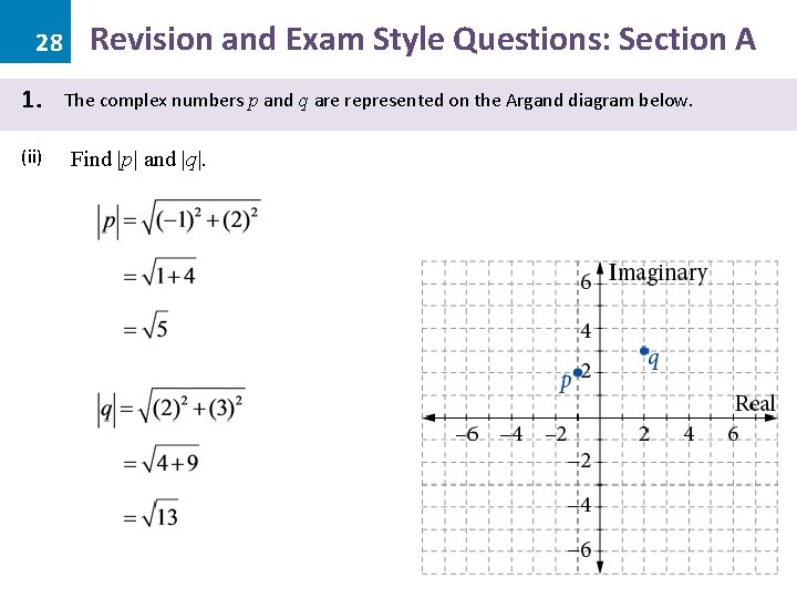28 1. (ii) Revision and Exam Style Questions: Section A The complex numbers p