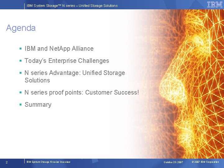 IBM System Storage™ N series – Unified Storage Solutions Agenda § IBM and Net.